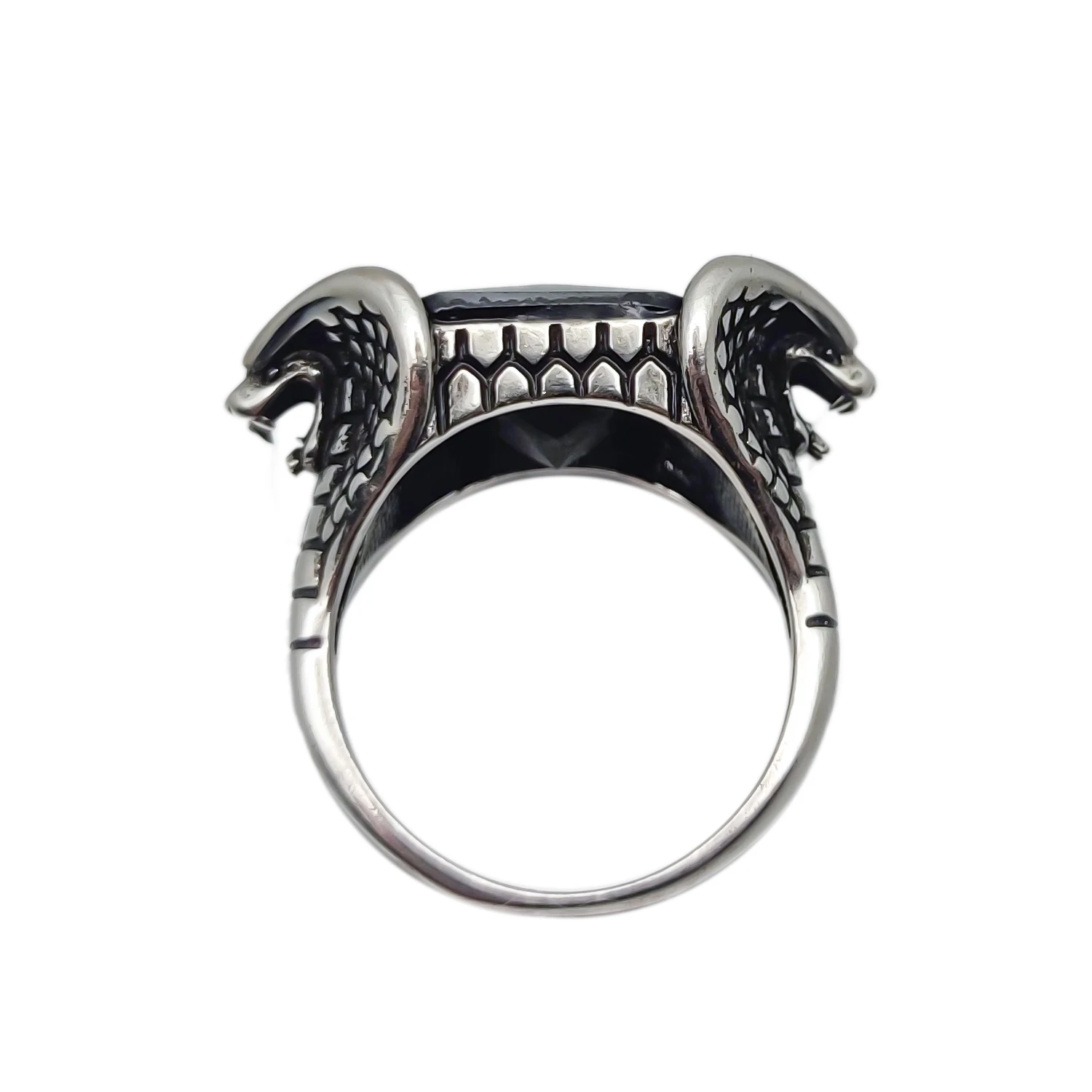 

HESHI Zircon and Thai Silver Dual Snake Black Diamond Mysterious Pharaoh Ring for Men Women