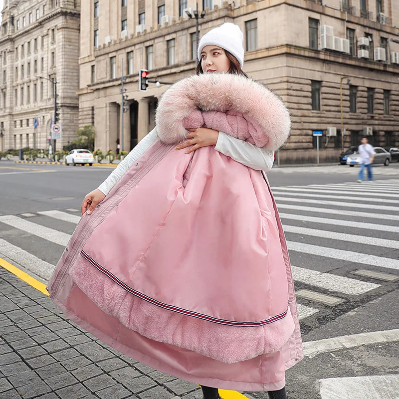 Длинная зимняя Толстая свободная хлопковая съемная подкладка большого размера