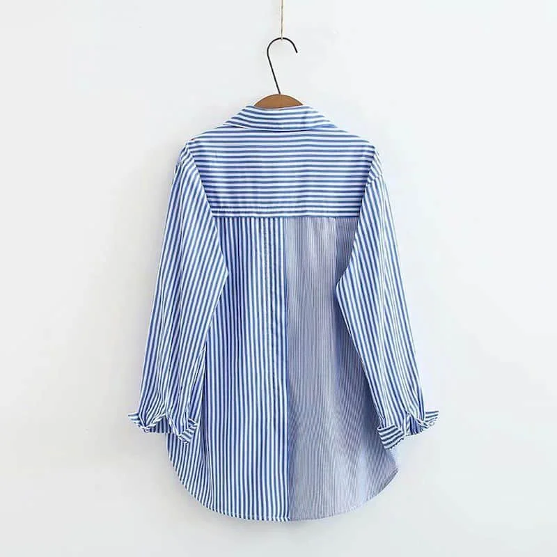 Женская винтажная рубашка-поло в полоску с длинным рукавом