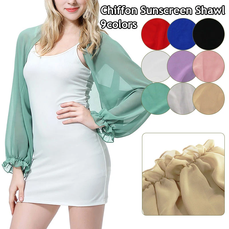 

Summer Fashion Thin Chiffon Shawl For Women Solid Small Fresh Sun Protection Long Sleeve Arm Cover Beach Cuff Shoulder Sleeves