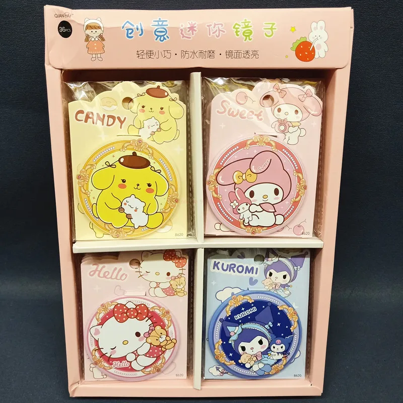 

36pcs Sanrio Kuromi My Melody Pom Pom Purin Round Mini Mirror Girls Kawaii Portable Makeup Mirror Single Mirrors Gifts Wholesale