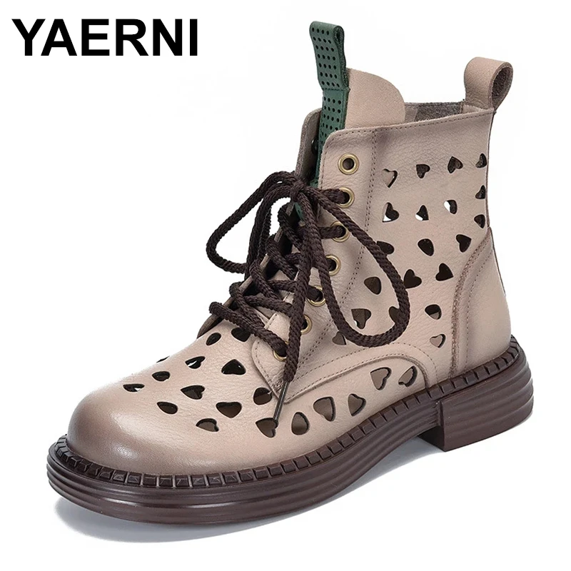 

2023 Summer New Washed First Layer Cowhide Retro Rub Colored Hollow-out Short Thick Mesh Dr. Martens boots women