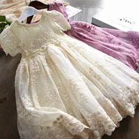 toddler girl lace dresses short sleeve embroidery beige princess dress summer kids clothes casual 3 years children floral gowns