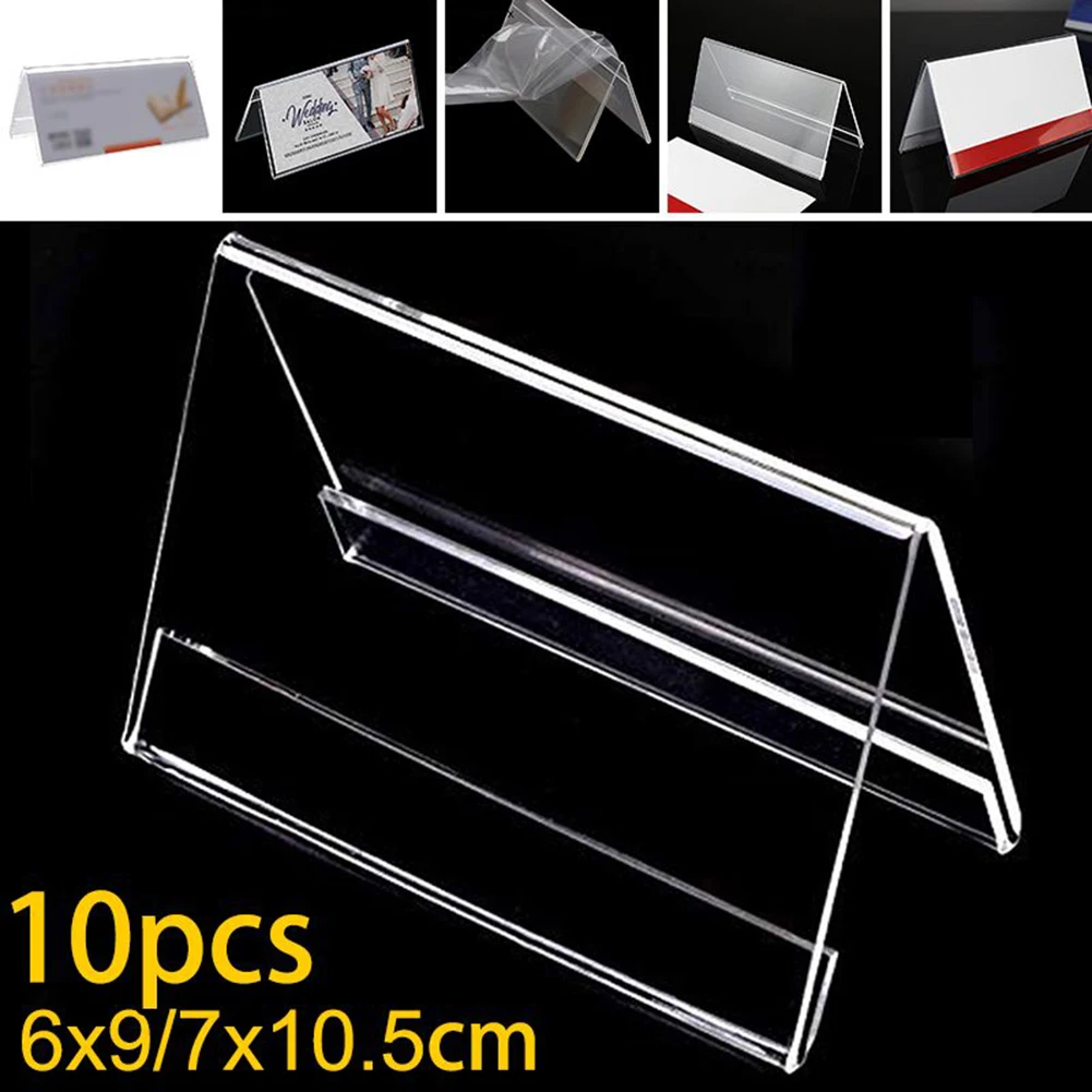 

10pcs V-Type Acrylic Business Card Price Label Display Holder Table Number Stand Price Tag Label Display Holder Rack Home Decor