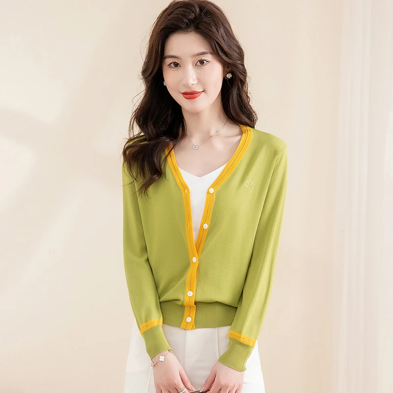 Короткий вязаный кардиган из ледяного шелка солнцезащитная верхняя одежда