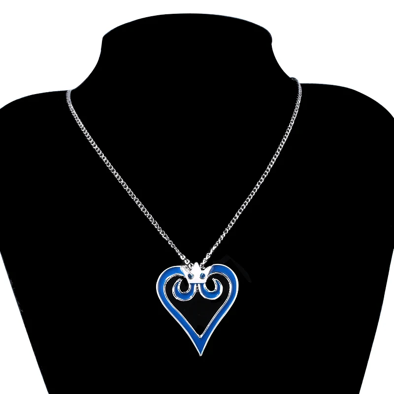 

Fashion Jewelry Kingdom Hearts Crown Blue Heart-shaped Necklaces Choker For Women Men Keyring Cosplay Jewelry Gift