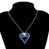fashion jewelry kingdom hearts crown blue heart shaped necklaces choker for women men keyring cosplay jewelry gift