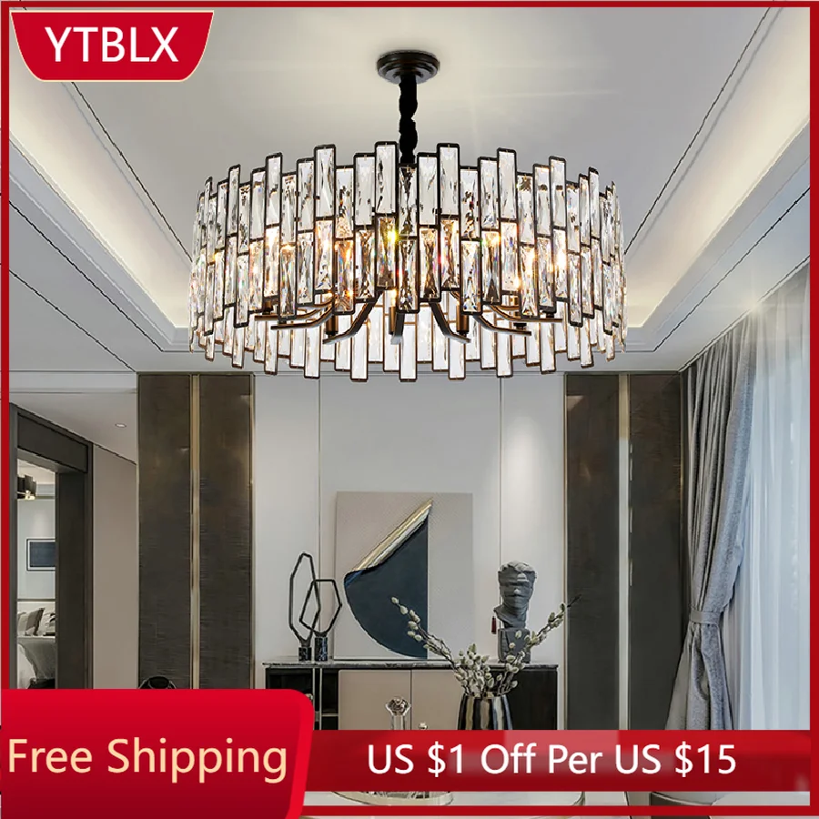 

New LED Crystal Chandelier Lamp Luxury Black Lustre Kitchen Island Chandeliers Living Room Dining Home Ceiling Lighting Fixtures