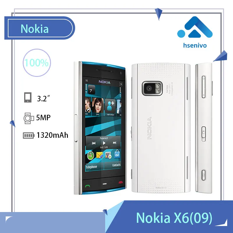 

Nokia X6(2009) Refurbished-Original Nokia X6-00 phone quad band FM Radio GSM SymbianRAM 128MB ROM 16GB cellphone refurbished