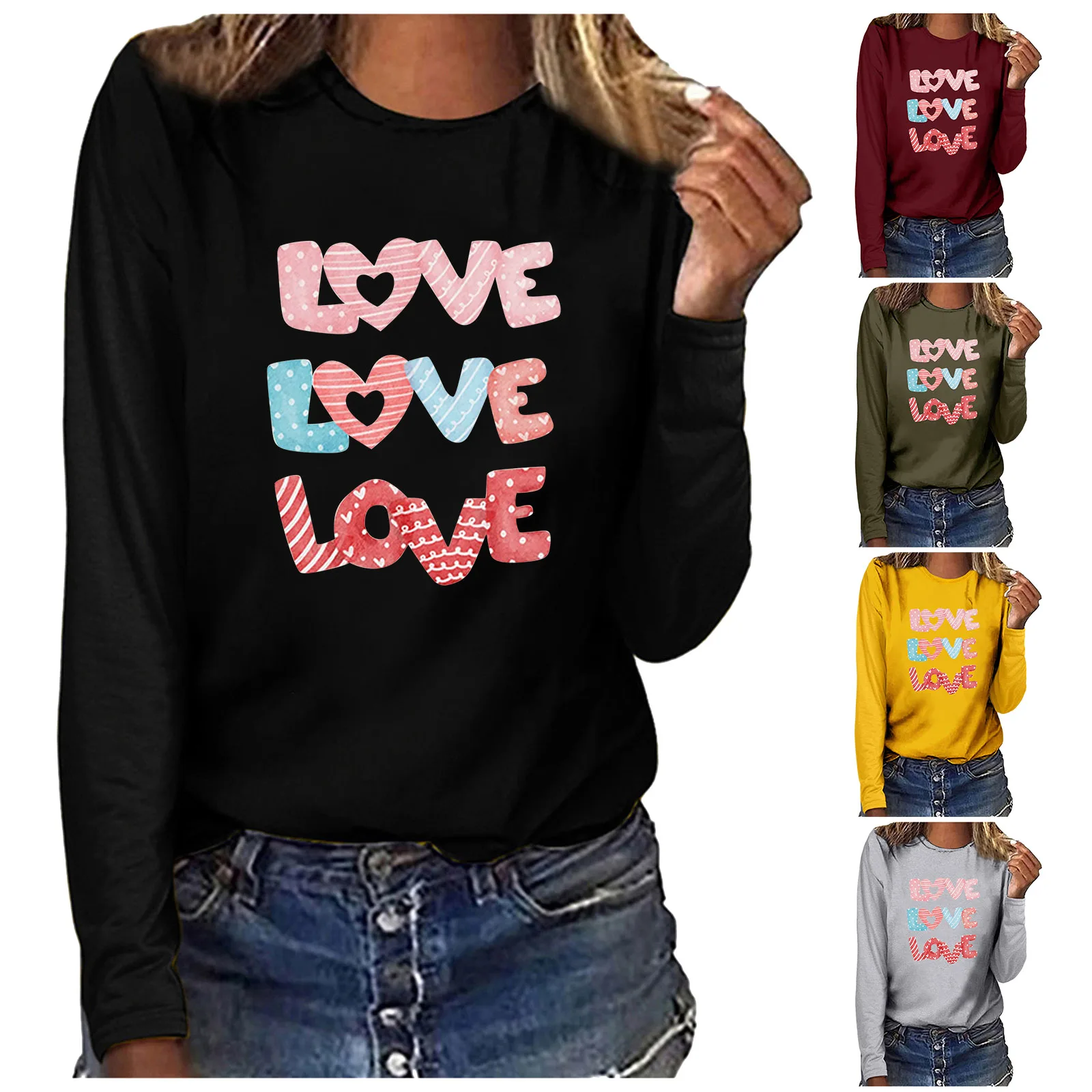 

Women's Valentine's Day Print Printed T Shirt Casual Long Sleeved Top 6x Womens Clothes Shirts for Women Sexy Casual