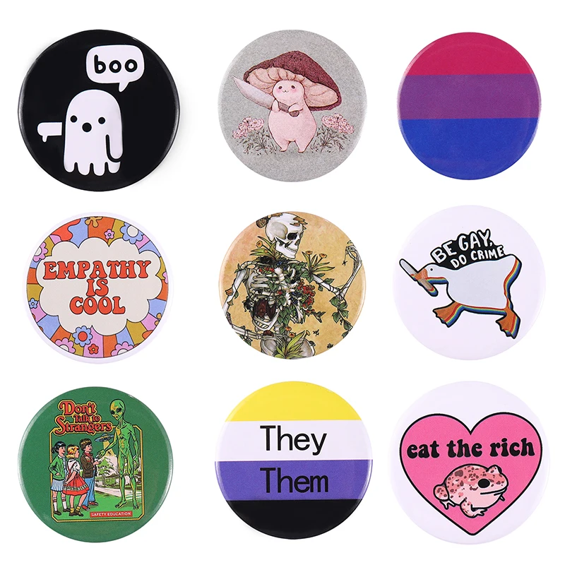 44mm Tinplate Pin They Them Goose Frog Eat The Rich Boo LGBT Old-school Brooch Fun Meme Bag Button Badge Jewelry Gift Friends