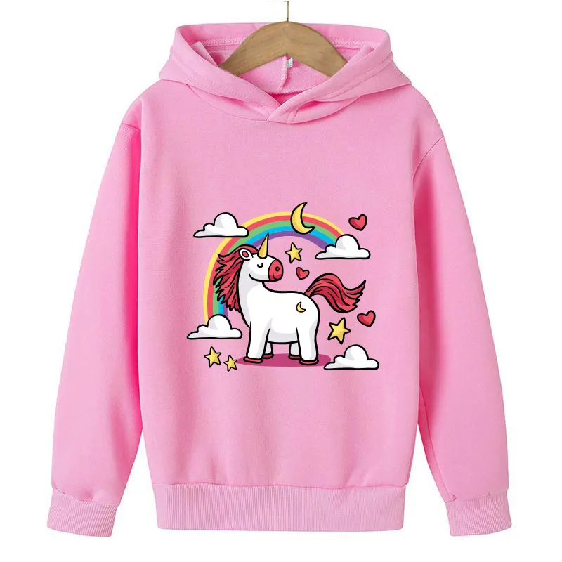 Unicorn Winter Hoodie Cartoon Print Sweater Girl Baby Children's Hooded Fashion Kids Sportswear 4-14T |