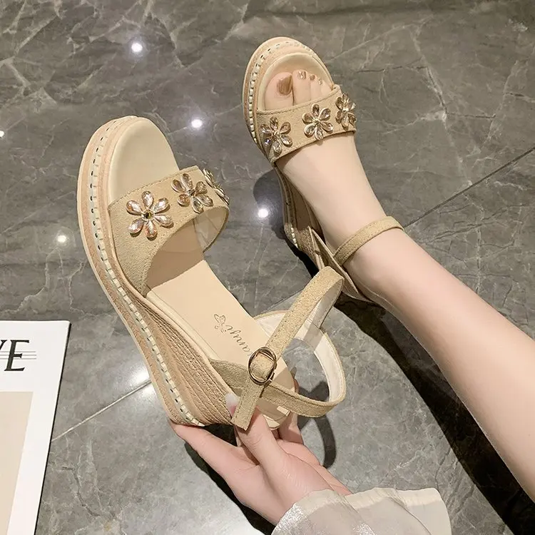 

2022 Summer Fashion Women's Open Toe Wedge Sandals Round Toe Ladies Sandals Outdoor Casual Ladies Sandals Flowers 35-40