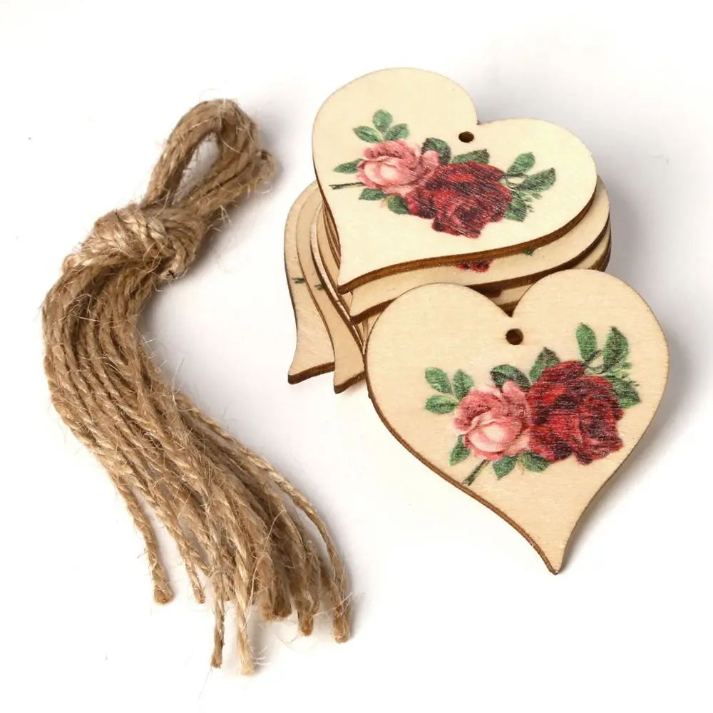 

Party Supplies Wood Chip Home Decoration Laser Cut Rose Flower Ornament Wooden Slice Hanging Pendant Printed Angel
