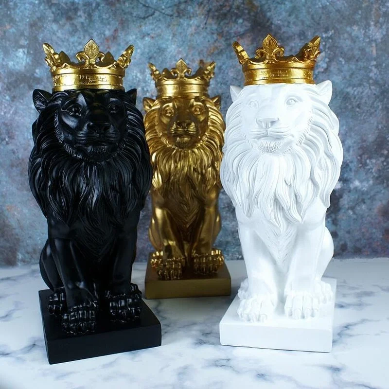

Nordic Style Crown Lion Ornaments Creative Resin Crafts Living Room Wine Cabinet Animal Home Furnishings Art Lucky Ornaments