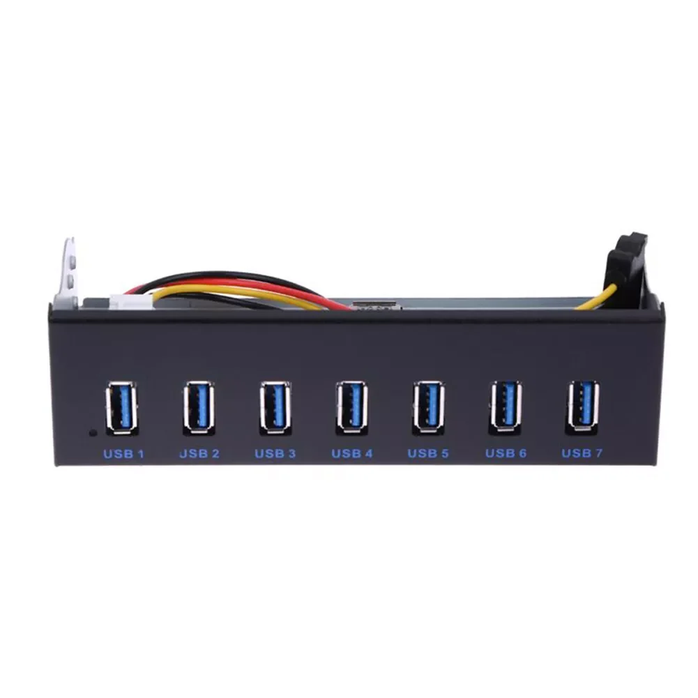 

USB 3.0 Front Panel Desktop 5.25" Drive Bay Black For PC Computer 19 Pin Cable Metal Fast Charging 7-Ports Adapter Hub