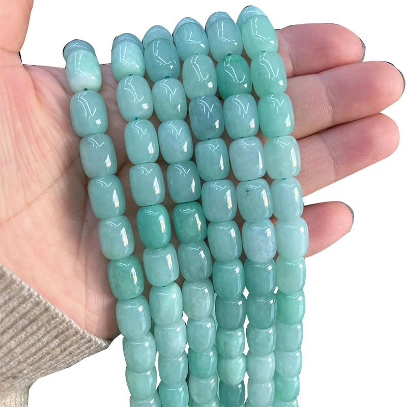 Natural Stone Amazonite Drum Shape Loose Smooth Spacer Blue Jades Beads For Jewelry Making Bracelet Accessories 15