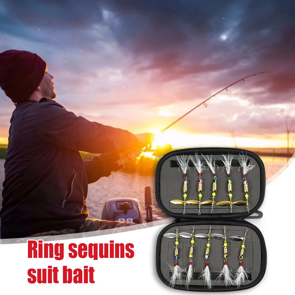 

Металлическая вращающаяся блесна, рыболовная приманка с сумкой для хранения, водонепроницаемый редуктор, крючки, инструменты, набор аксесс...