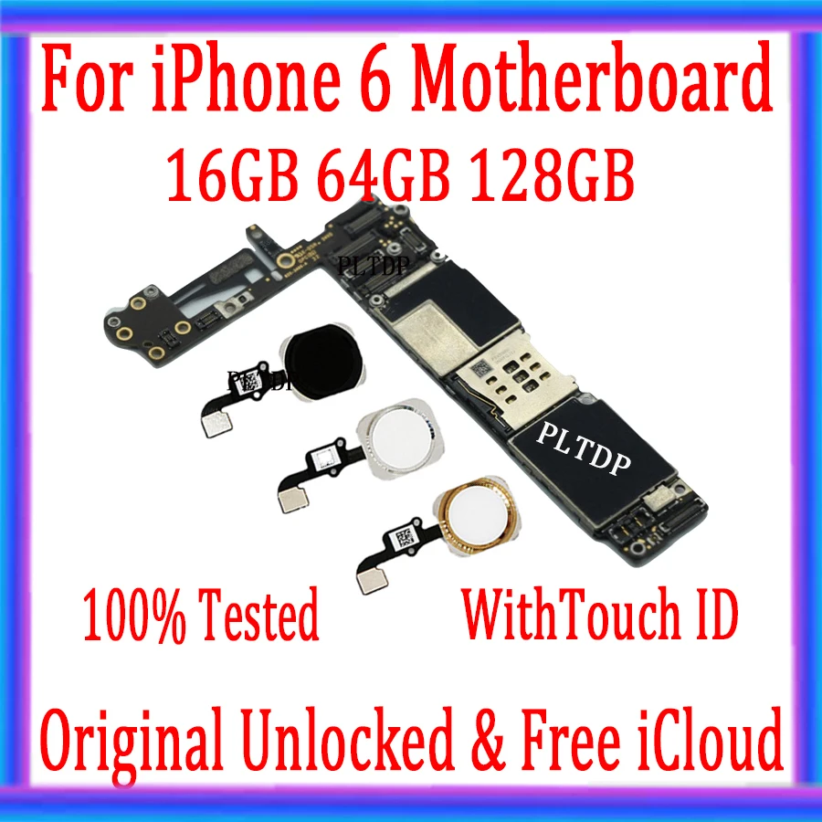 For iphone 6  Factory unlocked Original Motherboard with/without Touch ID,Good Tested for iphone 6  Logic Board Free iCloud