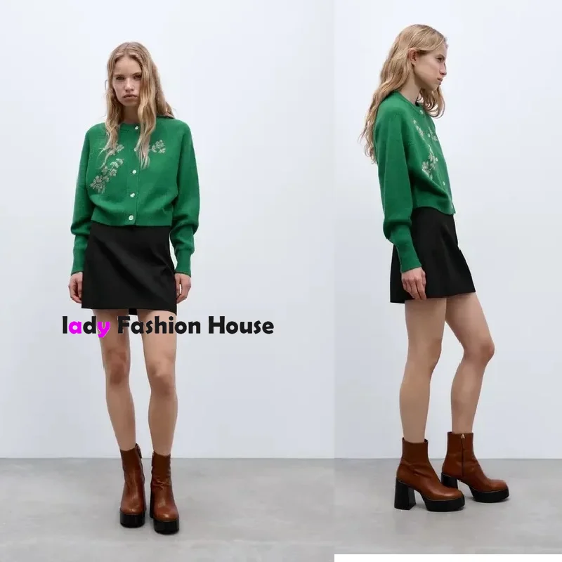 

luxury high quality V-Neck long sleeve loose printed jacquard coat fashion temperament knitted cardigan sweater cardigan women