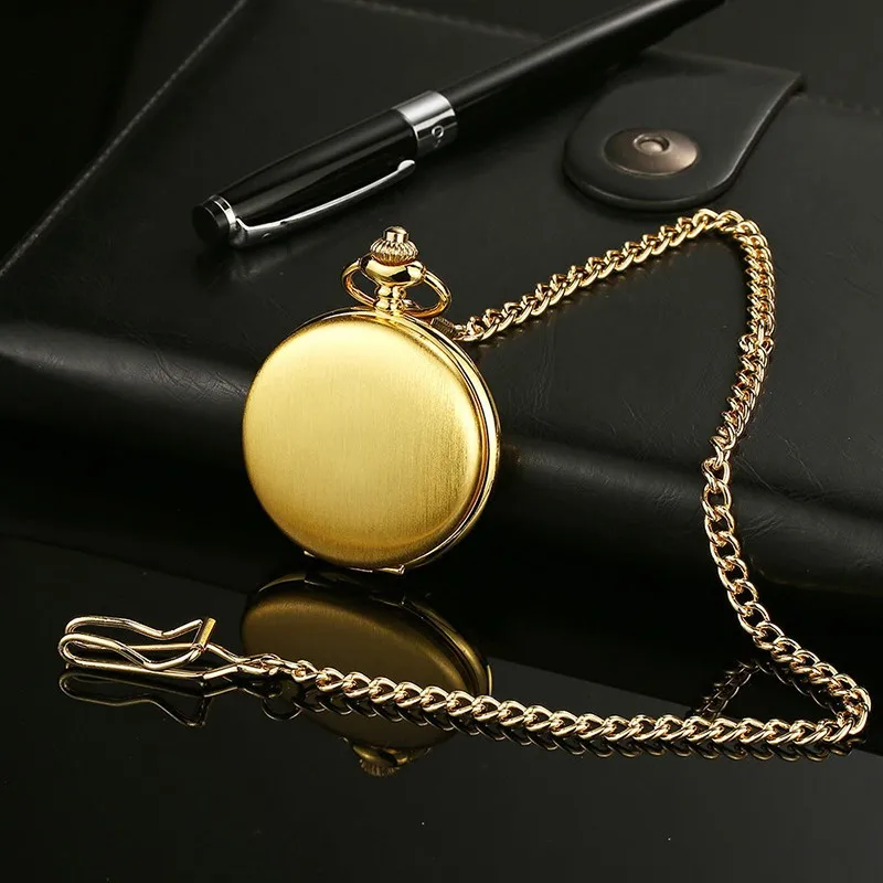 Fashion Classic Black Gold Glossy Retro Antique Men's And Women's Pocket Watch Versatile Quartz Chain Pocket Watch
