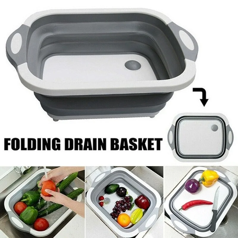 Multi-function Folding Cutting Board 3-In-1 Kitchen Foldable Drain Basket Chopping Blocks Wash   Storage Organizer