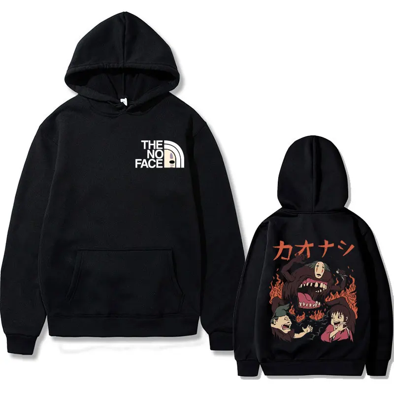 

Толстовка Мужская/женская с японским аниме принтом без лица, Свитшот в стиле Харадзюку манга 90-х, хлопковая флисовая уличная одежда свободного покроя