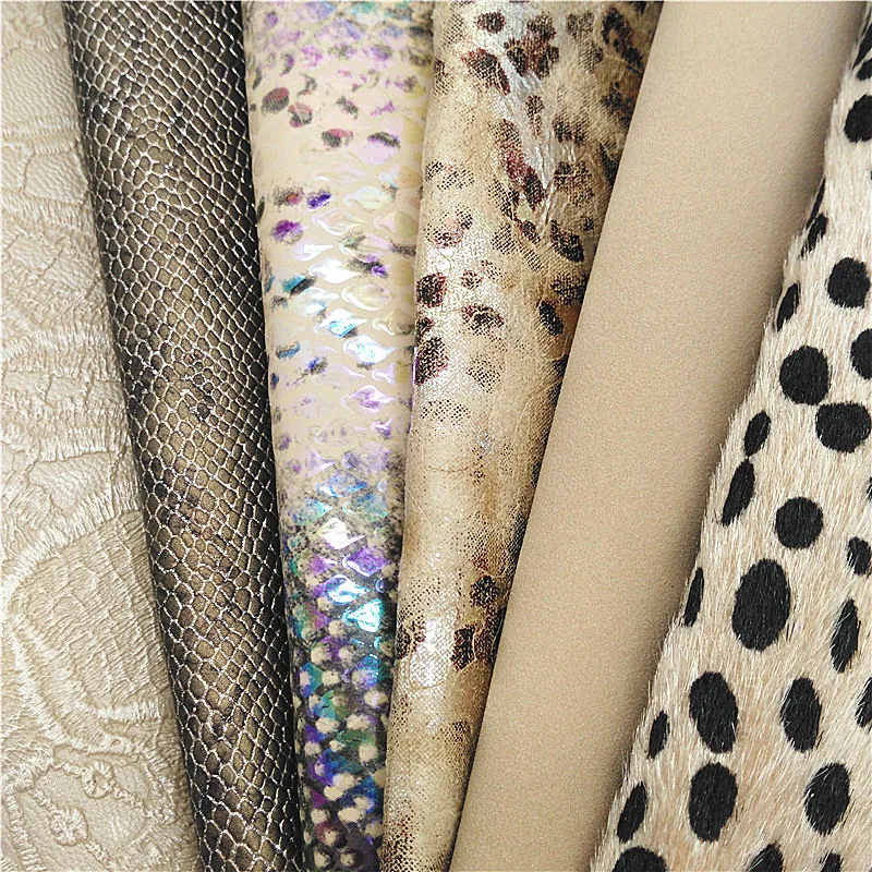 Iridescent Snake Faux Leather Sheets Immitation Horse Fur printed with Dots Flowers Embossed Synthetic Leather For Bows W295