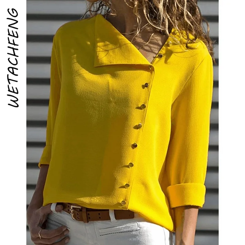 

Skew Collar Button Long Sleeve 2022 Fashion Blouses Women Elegant Vintage Chiffon Shirts Tops Tunics Plus Size Female Clothes