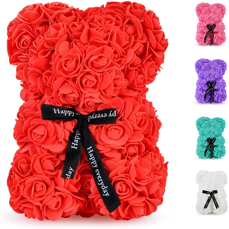 

2022 25cm Rose Bear Artificial Flowers Girlfriend Anniversary Christmas Valentine's Day Gift Birthday Present for Wedding Party