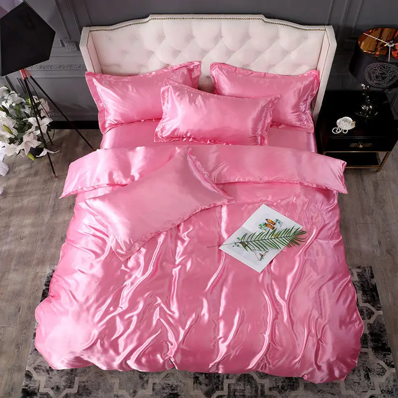 

4pcs Luxury Silk Bedding Sets King Queen Size Bed Cover Flat Sheet Pillowcase for Sleep Home Decro Mulberry Silk Bed Sets