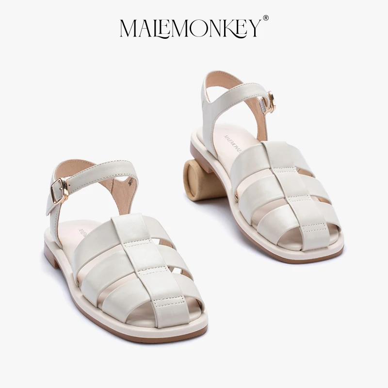 High Quality Women Genuine Leather Sandals Summer Footwear Retro All-match Roman Woven Sandals Beach Casual New Flats Handmade