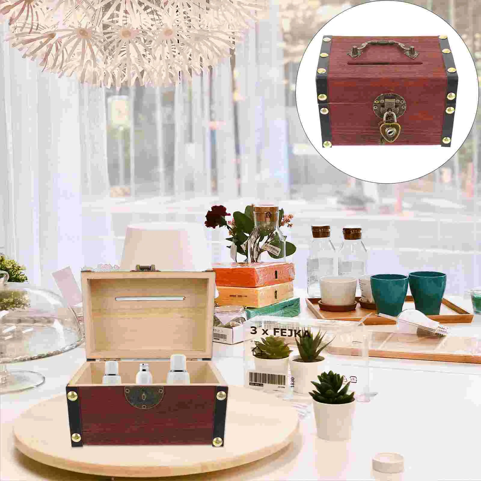 

Storage Retro Box Wooden Money Saving Container Organizer Piggy Bank Treasure Wood Vintagejewelery Case