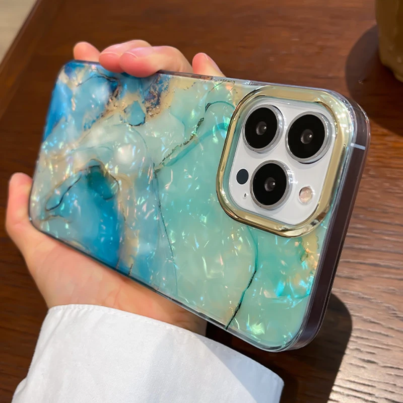 

Luxury Bling Glitter Marble Texture Case For iPhone 13 12 11 Pro Max XS XR X 8 7 Plus SE 2020 Plating Hard TPU Covers Girl Women
