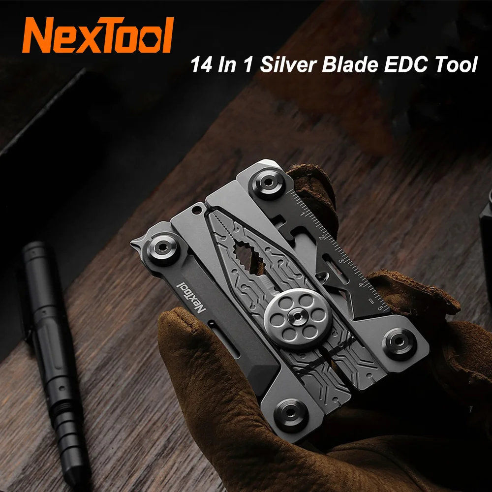 Фото Nextool 14 в 1, серебряное лезвие, портативный инструмент EDC, многофункциональные плоскогубцы, многофункциональный инструмент, отвертка, гаечный ключ, плоскогубцы, нож с кожаной сумкой №1