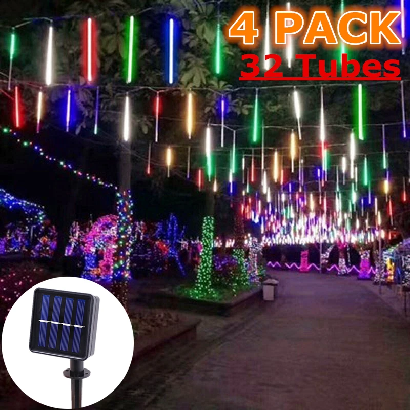 

Фонари на солнечной батарее, наружные светодиодные дождевые огни, метеоритный дождь, водонепроницаемая садовая лампа, светильник уличная гирлянда, декор на Новый год и Рождество, 32 трубки