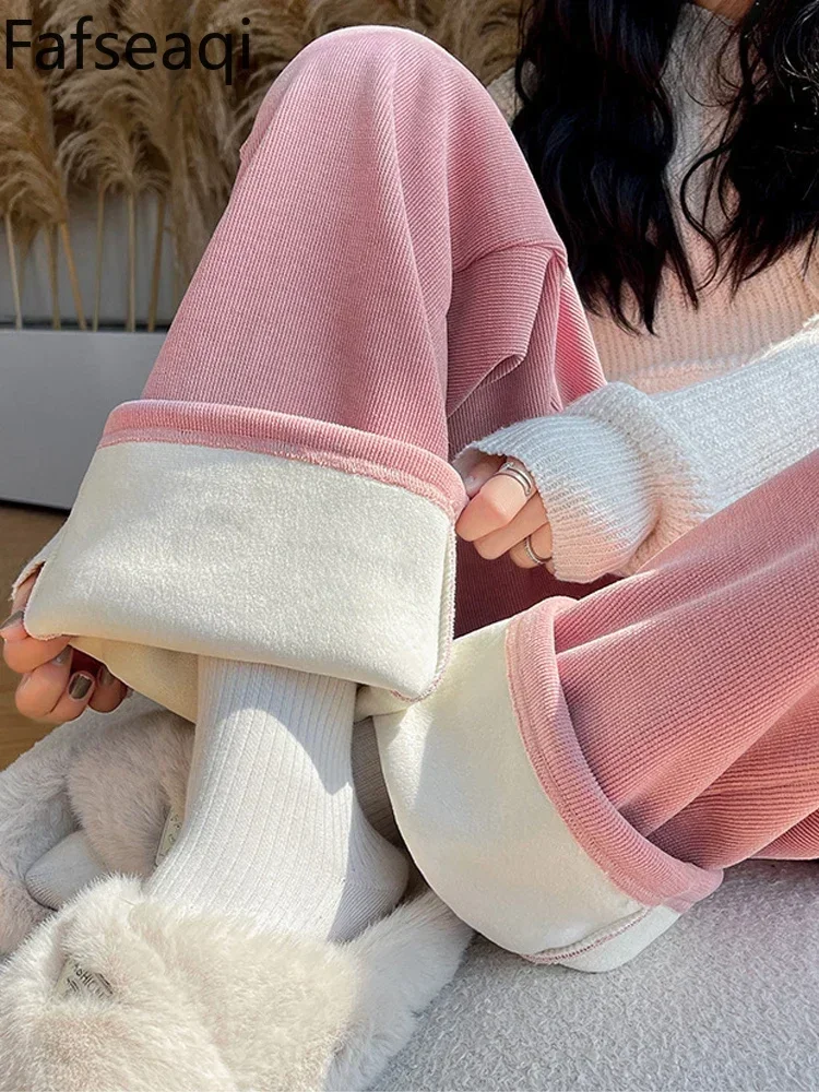 2024 зимние женские спортивные брюки с бархатной подкладкой Baisc Fleeve широкие