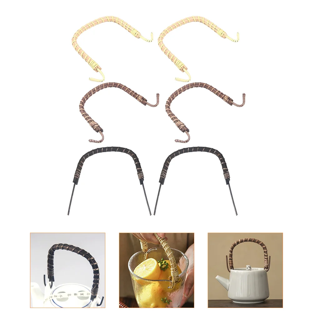 

6 Pcs Beam Pot Handle Tray Handles Pottery Tea Pots Handle Weave Household Teapot Handle Rattan Wear-resistant Kettle Handle