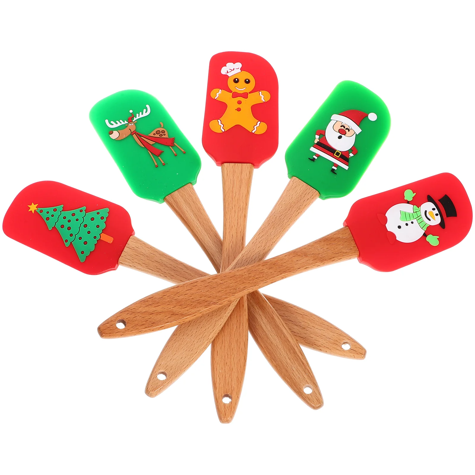 

Christmas Silicone Spatulas Cake Decorating Spatula Wooden Handle Snowman Santa Pattern Mixing Scraper Cream Butter Baking Gift