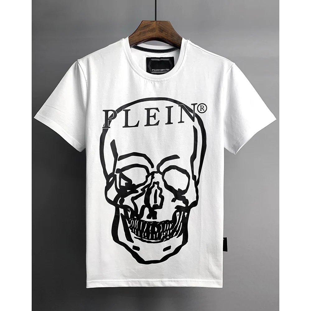 

Summer new short sleeved men's pure cotton letter skull printed simple top T-shirt is a fashion trend high quality O-Neck top