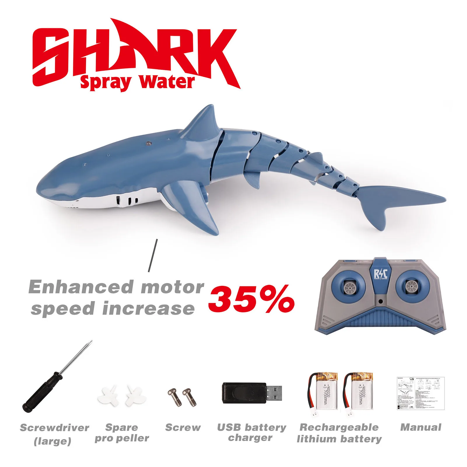 

New 2.4G remote control simulation modeling shark with water spray to play electric toys with lights