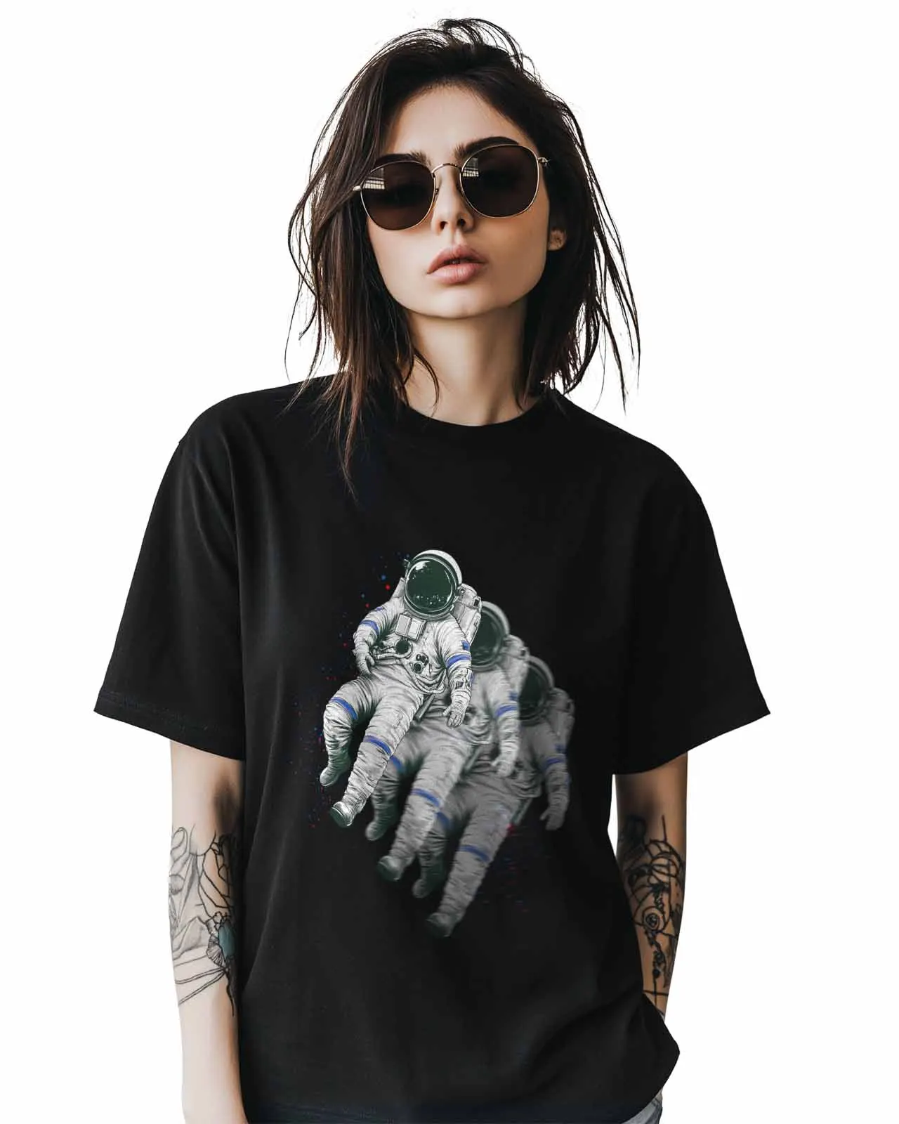 Женские топы футболки с рисунком космонавта повседневные круглым вырезом и