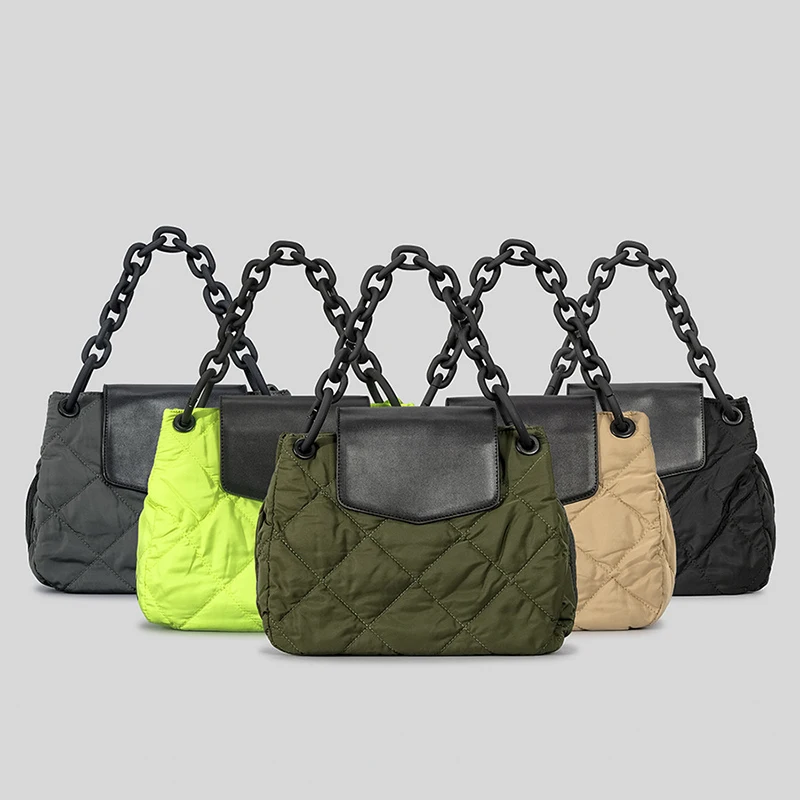 

New Lingge Down Bag Women's Fashion Nylon Chain Handbag Large Capacity Vehicle Sewn Single Shoulder Crossbody Bags for Woman