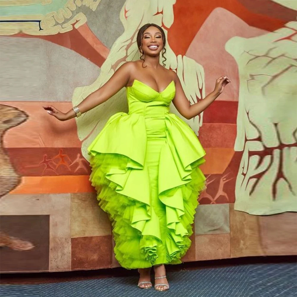 Неоново-зеленое пышное платье для выпускного вечера ярко-зеленое модное