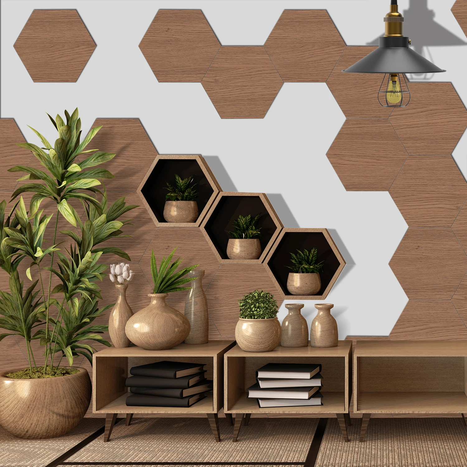 

Hexagonal wood-grain foam wall paste kitchen waterproof oil-proof wallpaper self-adhesive living room bathroom thickening decora