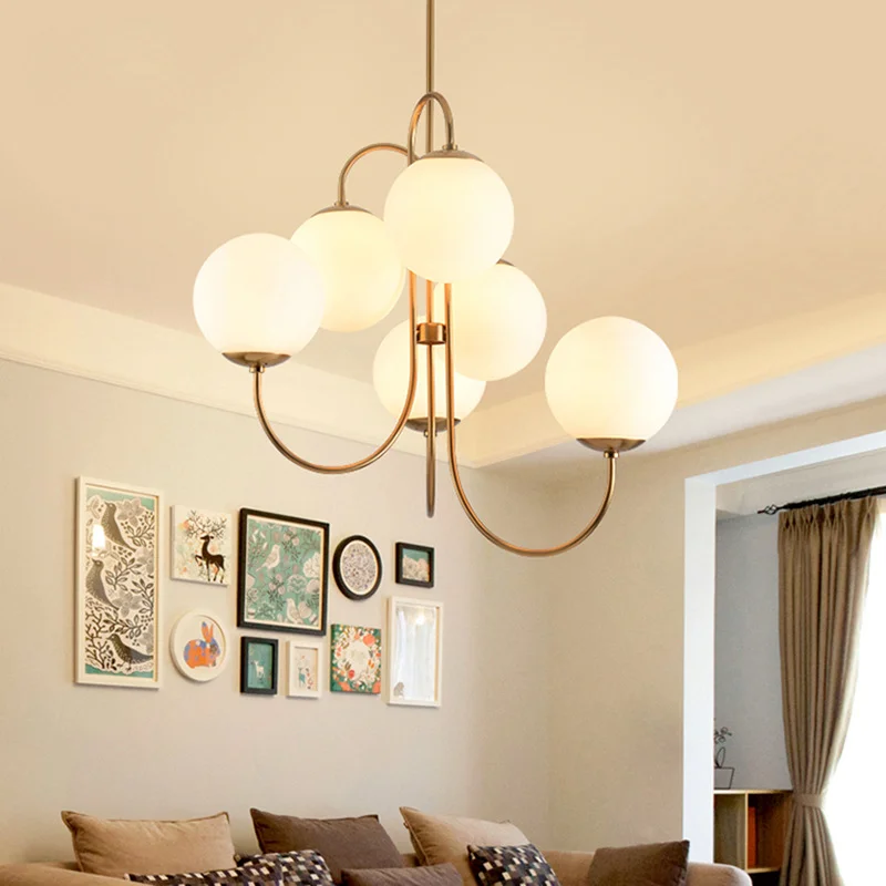 

Nordic design white glass pendant lights 6 heads golden Suspension lamp art deco living room Restaurant decoration lamp for room