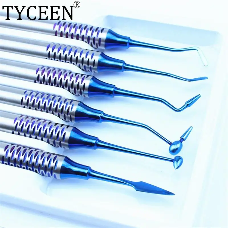 

6pcs Dental Composite Resin Filling Spatula Titanium plated Head Resin Filler Set with Metal disinfection box Dental Instrum