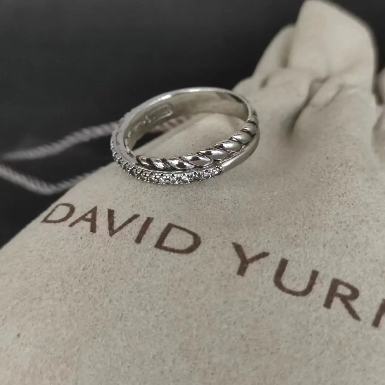 David Yurman Rings Cable Collectibles Twisted Line  White Stone Stack in Sterling Silver with Pavé Diamonds
