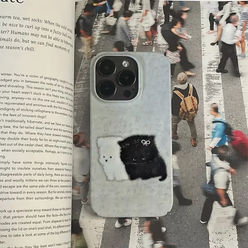 Черно-белый чехол для телефона с милым маленьким котом и мультяшным рисунком IPhone