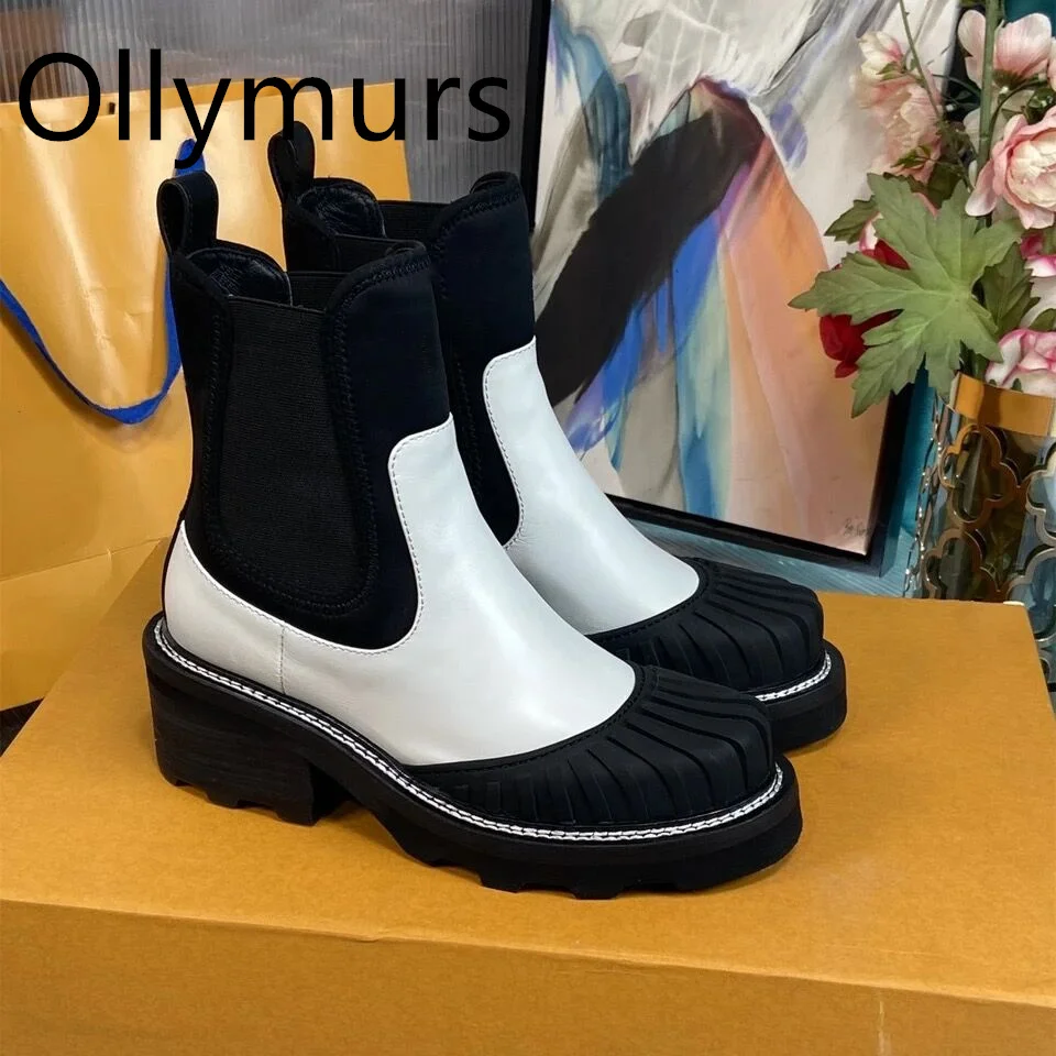 

Женские ботильоны из натуральной кожи, с круглым носком, на высоком каблуке